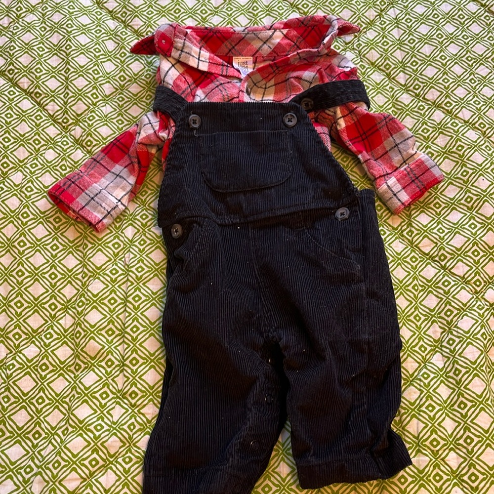 Overall and Plaid Onesie Set